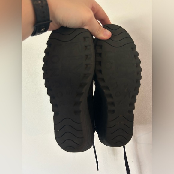 Fly London Yebi Ruched Suede Wedge Booties Shoes BLACK Size 10 - Picture 9 of 11